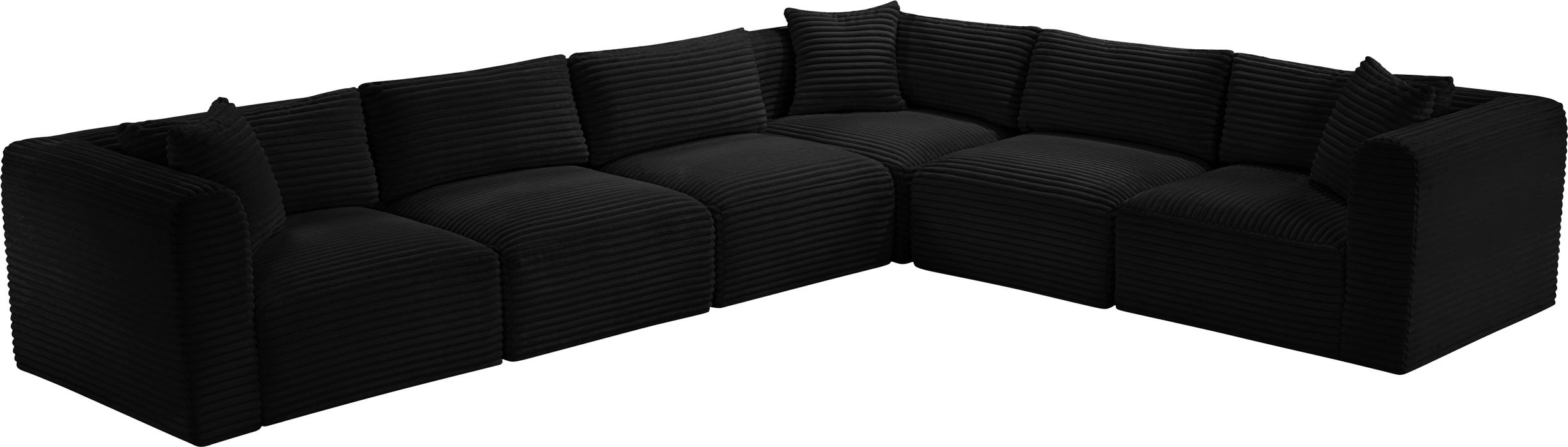 Meridian Furniture - Shaggy 140" Black Corduroy Performance Fabric Upholstered 6 pc. Sectional - 641Black-Sec6A - GreatFurnitureDeal