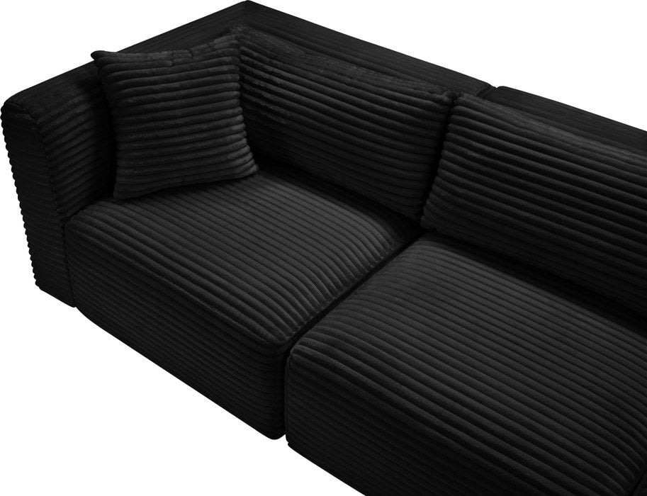 Meridian Furniture - Shaggy 140" Black Corduroy Performance Fabric Upholstered 6 pc. Sectional - 641Black-Sec6A - GreatFurnitureDeal