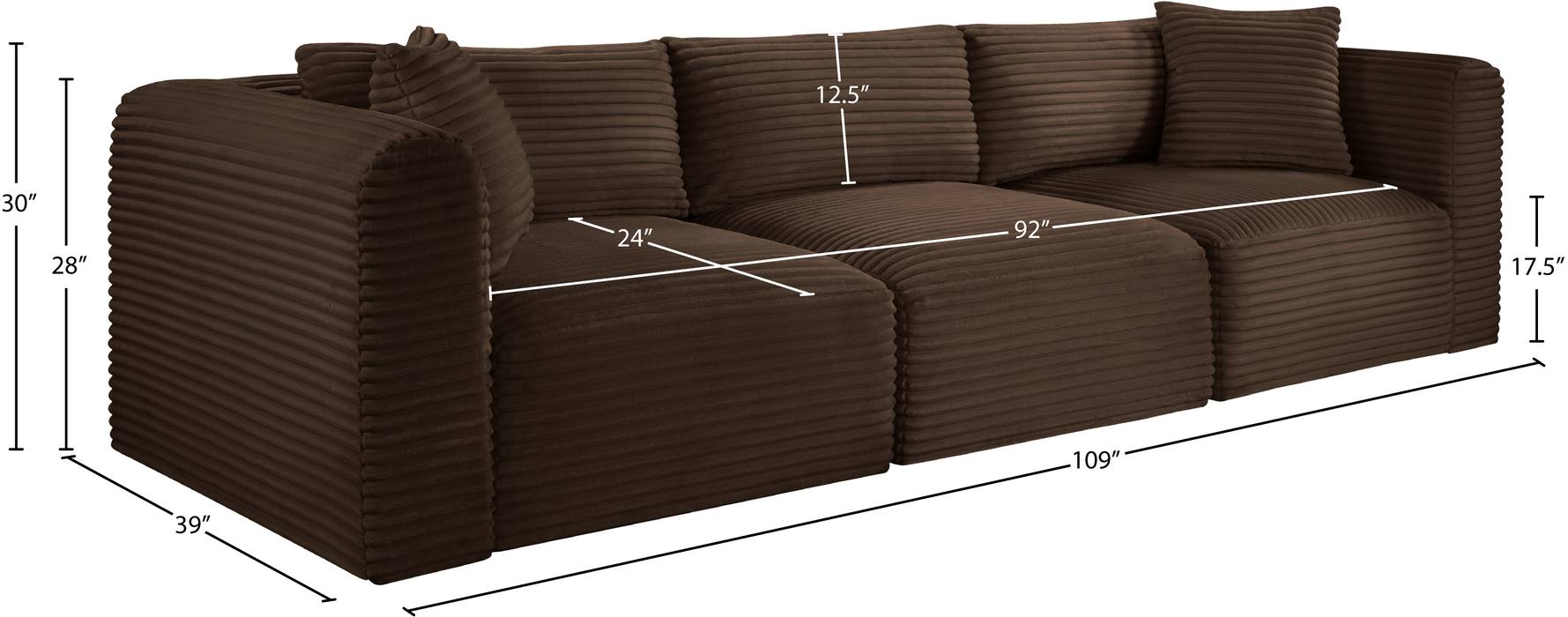 Meridian Furniture - Shaggy 109" Brown Corduroy Performance Fabric Upholstered 3 pc. Sofa - 641Brown-S109 - GreatFurnitureDeal