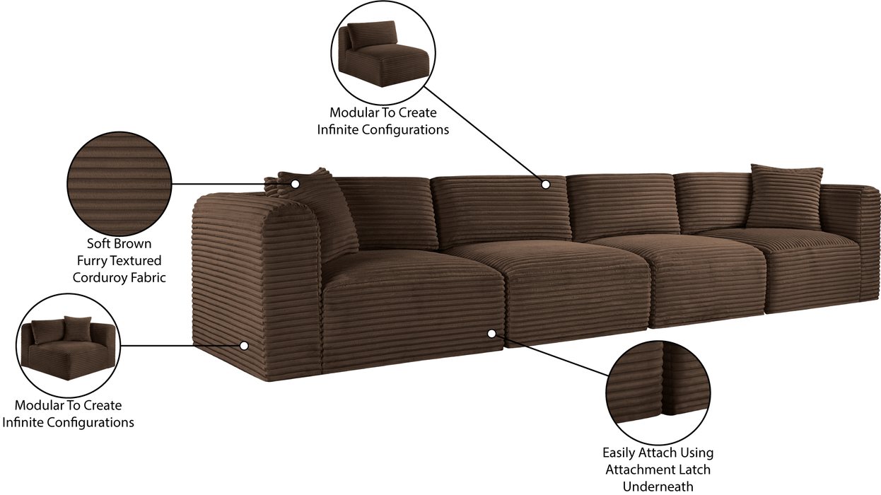 Meridian Furniture - Shaggy 140" Brown Corduroy Performance Fabric Upholstered 4 pc. Sofa - 641Brown-S140 - GreatFurnitureDeal