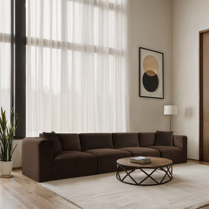 Meridian Furniture - Shaggy 140" Brown Corduroy Performance Fabric Upholstered 4 pc. Sofa - 641Brown-S140 - GreatFurnitureDeal