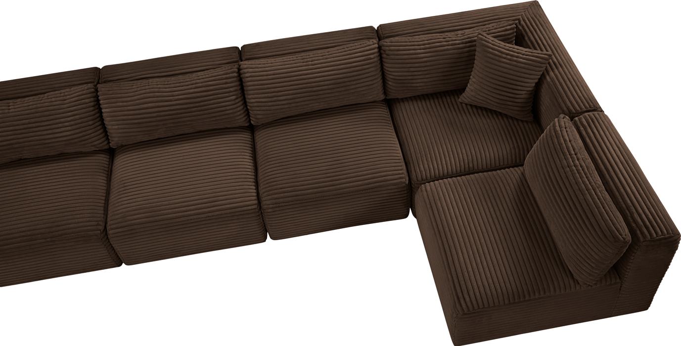 Meridian Furniture - Shaggy 140" Brown Corduroy Performance Fabric Upholstered 5 pc. Sectional - 641Brown-Sec5B - GreatFurnitureDeal