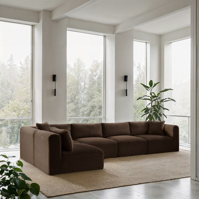Meridian Furniture - Shaggy 140" Brown Corduroy Performance Fabric Upholstered 5 pc. Sectional - 641Brown-Sec5B - GreatFurnitureDeal