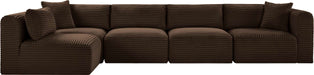 Meridian Furniture - Shaggy 140" Brown Corduroy Performance Fabric Upholstered 5 pc. Sectional - 641Brown-Sec5B - GreatFurnitureDeal