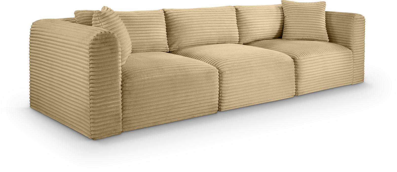 Meridian Furniture - Shaggy 109" Camel Corduroy Performance Fabric Upholstered 3 pc. Sofa - 641Camel-S109 - GreatFurnitureDeal