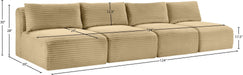 Meridian Furniture - Shaggy 124" Camel Corduroy Performance Fabric Upholstered 4 pc. Armless Sofa - 641Camel-S124 - GreatFurnitureDeal