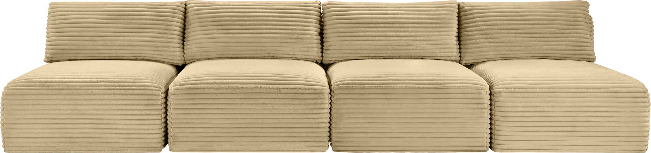 Meridian Furniture - Shaggy 124" Camel Corduroy Performance Fabric Upholstered 4 pc. Armless Sofa - 641Camel-S124 - GreatFurnitureDeal