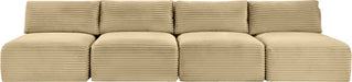 Meridian Furniture - Shaggy 124" Camel Corduroy Performance Fabric Upholstered 4 pc. Armless Sofa - 641Camel-S124 - GreatFurnitureDeal