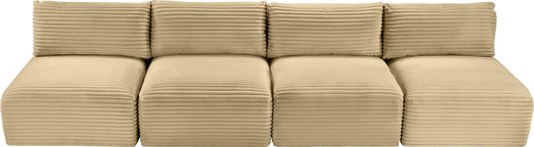 Meridian Furniture - Shaggy 124" Camel Corduroy Performance Fabric Upholstered 4 pc. Armless Sofa - 641Camel-S124 - GreatFurnitureDeal