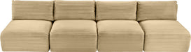 Meridian Furniture - Shaggy 124" Camel Corduroy Performance Fabric Upholstered 4 pc. Armless Sofa - 641Camel-S124 - GreatFurnitureDeal