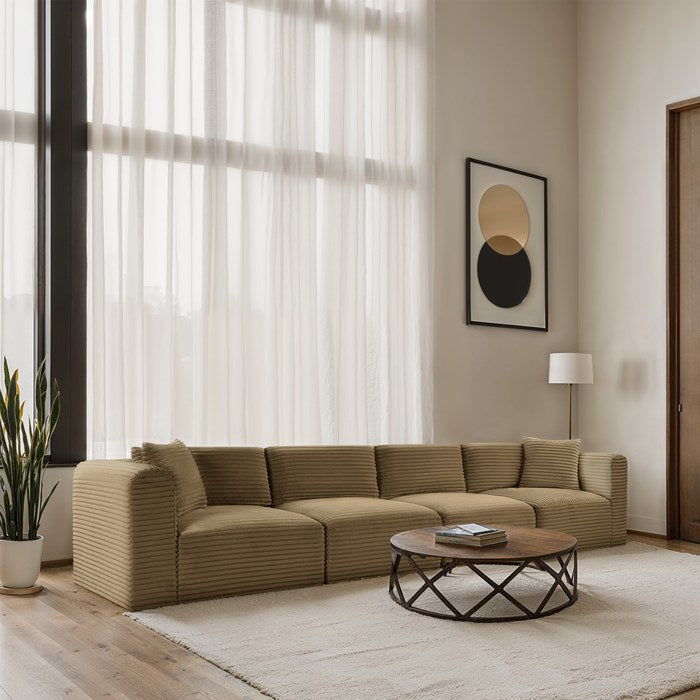 Meridian Furniture - Shaggy 140" Camel Corduroy Performance Fabric Upholstered 4 pc. Sofa - 641Camel-S140 - GreatFurnitureDeal