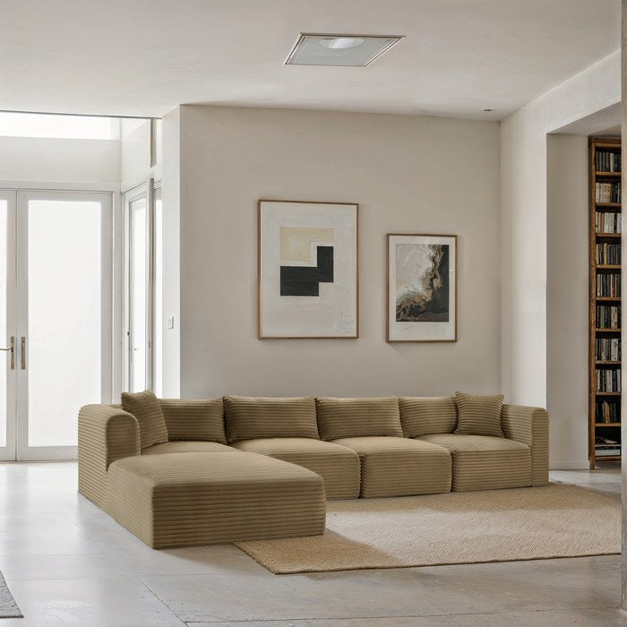 Meridian Furniture - Shaggy 140" Camel Corduroy Performance Fabric Upholstered 5 pc. Sectional - 641Camel-Sec5A - GreatFurnitureDeal