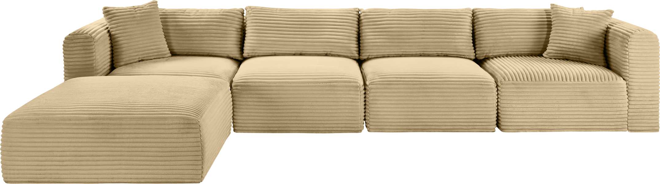 Meridian Furniture - Shaggy 140" Camel Corduroy Performance Fabric Upholstered 5 pc. Sectional - 641Camel-Sec5A - GreatFurnitureDeal