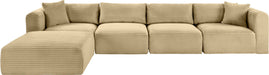 Meridian Furniture - Shaggy 140" Camel Corduroy Performance Fabric Upholstered 5 pc. Sectional - 641Camel-Sec5A - GreatFurnitureDeal