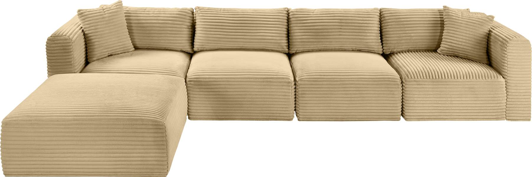 Meridian Furniture - Shaggy 140" Camel Corduroy Performance Fabric Upholstered 5 pc. Sectional - 641Camel-Sec5A - GreatFurnitureDeal