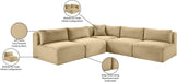 Meridian Furniture - Shaggy 101" Camel Corduroy Performance Fabric Upholstered 5 pc. Sectional - 641Camel-Sec5D - GreatFurnitureDeal