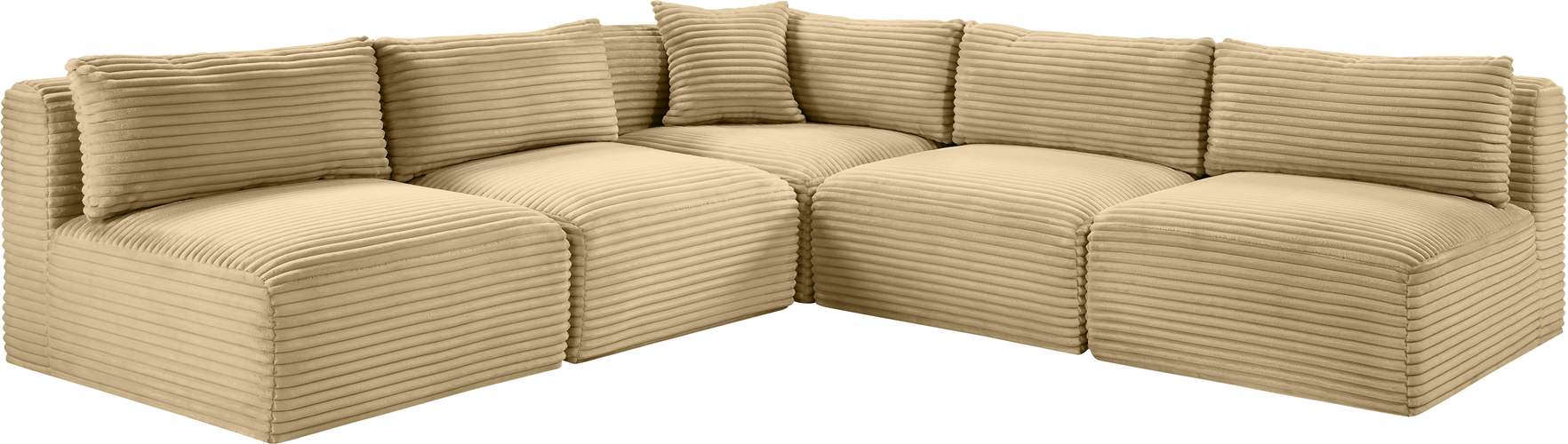 Meridian Furniture - Shaggy 101" Camel Corduroy Performance Fabric Upholstered 5 pc. Sectional - 641Camel-Sec5D - GreatFurnitureDeal