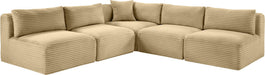 Meridian Furniture - Shaggy 101" Camel Corduroy Performance Fabric Upholstered 5 pc. Sectional - 641Camel-Sec5D - GreatFurnitureDeal