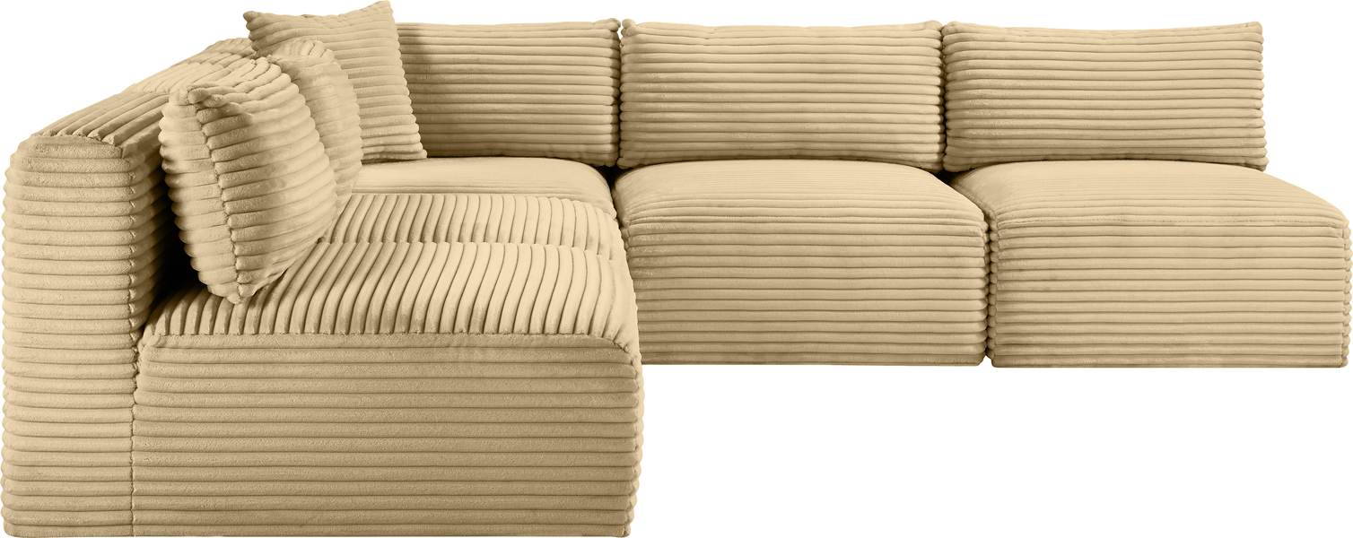 Meridian Furniture - Shaggy 101" Camel Corduroy Performance Fabric Upholstered 5 pc. Sectional - 641Camel-Sec5D - GreatFurnitureDeal