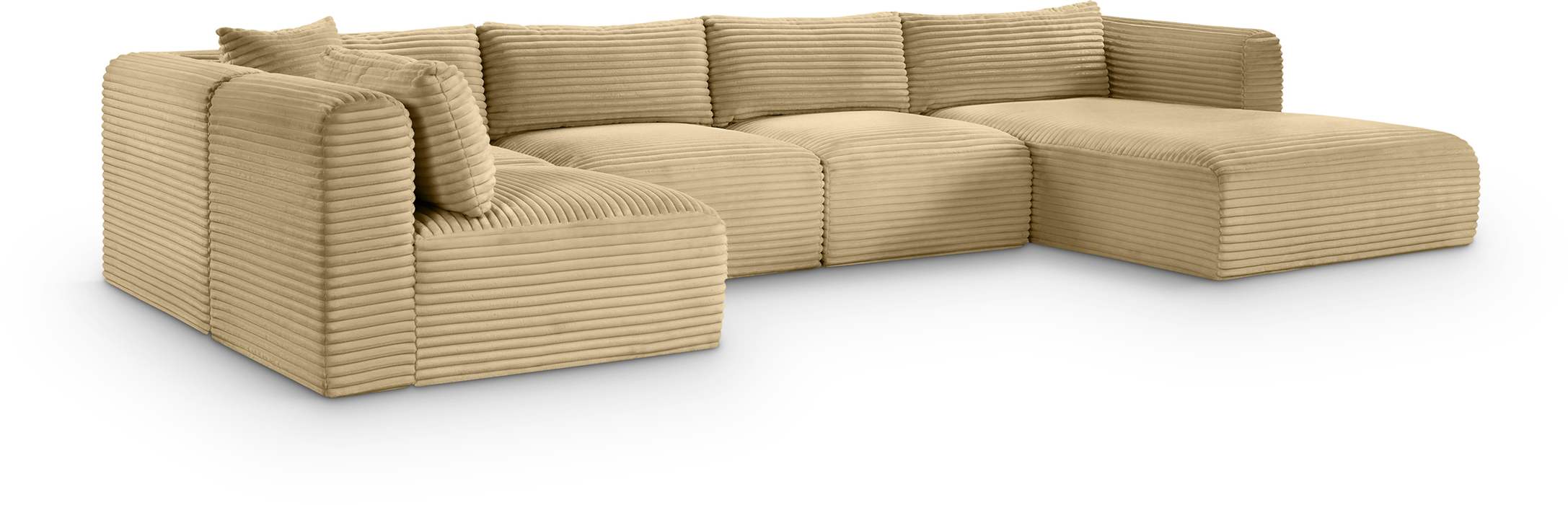 Meridian Furniture - Shaggy 145" Camel Corduroy Performance Fabric Upholstered 5 pc. Sectional - 641Camel-Sec5F - GreatFurnitureDeal