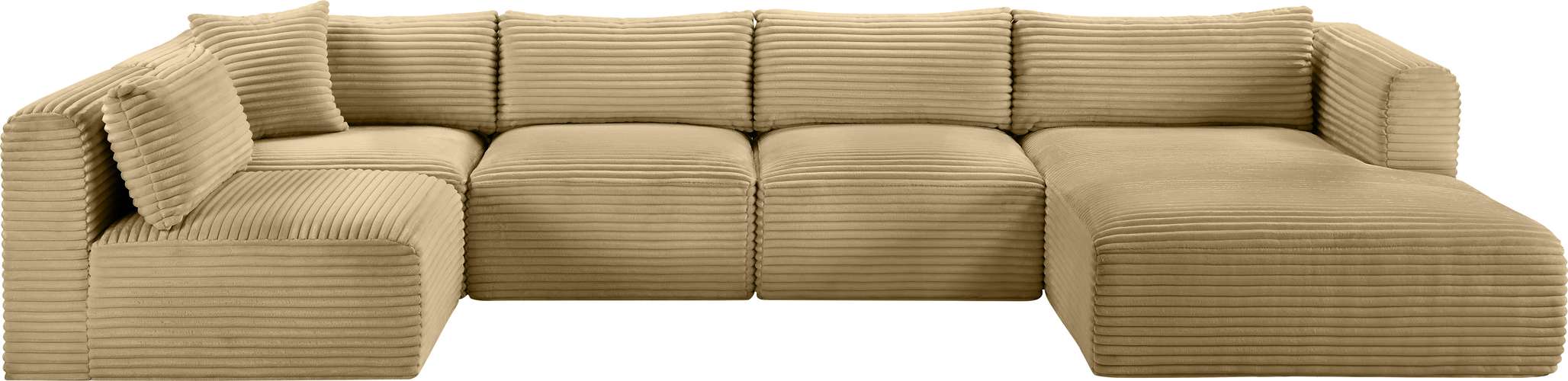 Meridian Furniture - Shaggy 145" Camel Corduroy Performance Fabric Upholstered 5 pc. Sectional - 641Camel-Sec5F - GreatFurnitureDeal