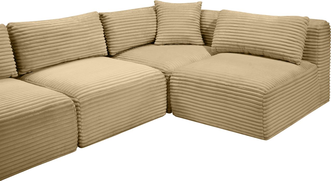 Meridian Furniture - Shaggy 145" Camel Corduroy Performance Fabric Upholstered 5 pc. Sectional - 641Camel-Sec5F - GreatFurnitureDeal