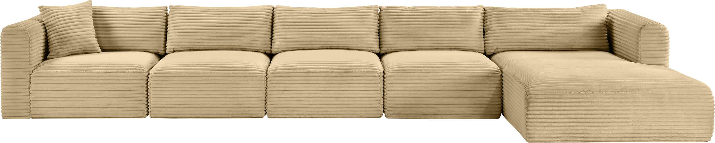 Meridian Furniture - Shaggy 176" Camel Corduroy Performance Fabric Upholstered 5 pc. Sectional - 641Camel-Sec5G - GreatFurnitureDeal