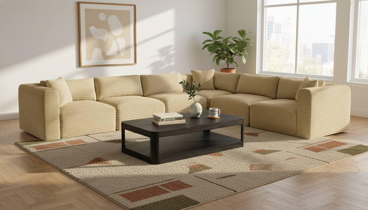 Meridian Furniture - Shaggy 140" Camel Corduroy Performance Fabric Upholstered 6 pc. Sectional - 641Camel-Sec6A - GreatFurnitureDeal