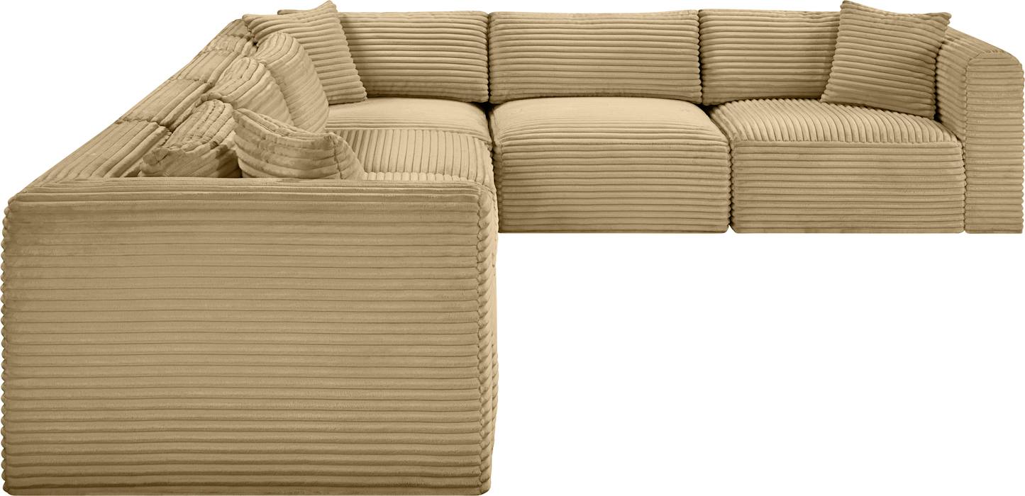 Meridian Furniture - Shaggy 140" Camel Corduroy Performance Fabric Upholstered 6 pc. Sectional - 641Camel-Sec6A - GreatFurnitureDeal