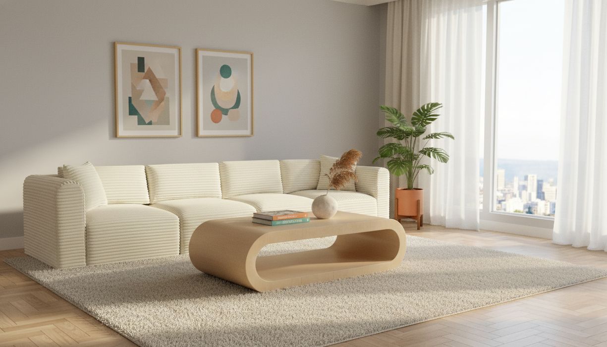 Meridian Furniture - Shaggy 140" Cream Corduroy Performance Fabric Upholstered 4 pc. Sofa - 641Cream-S140 - GreatFurnitureDeal
