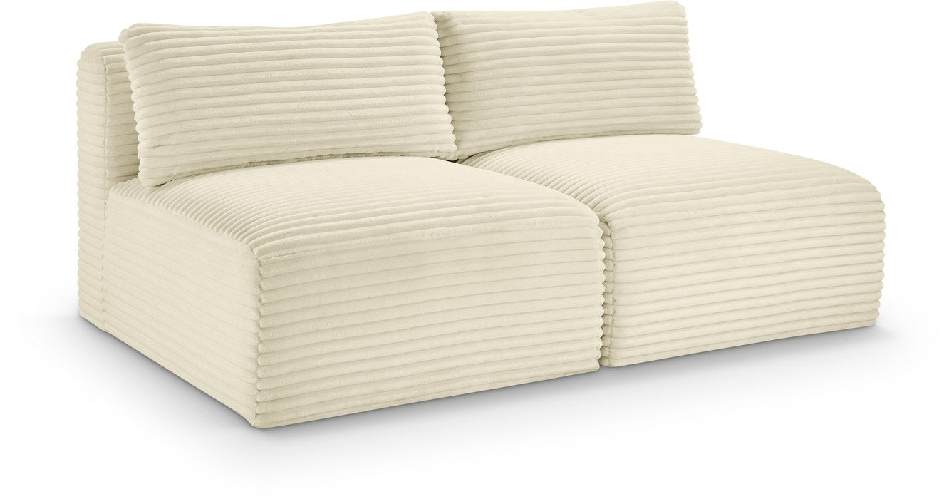 Meridian Furniture - Shaggy 62" Cream Corduroy Performance Fabric Upholstered 2 pc. Armless Loveseat - 641Cream-S62 - GreatFurnitureDeal