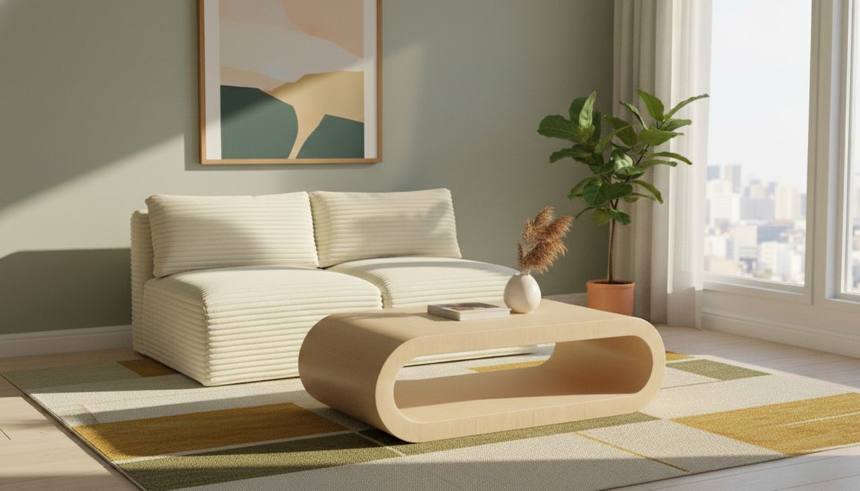 Meridian Furniture - Shaggy 62" Cream Corduroy Performance Fabric Upholstered 2 pc. Armless Loveseat - 641Cream-S62 - GreatFurnitureDeal