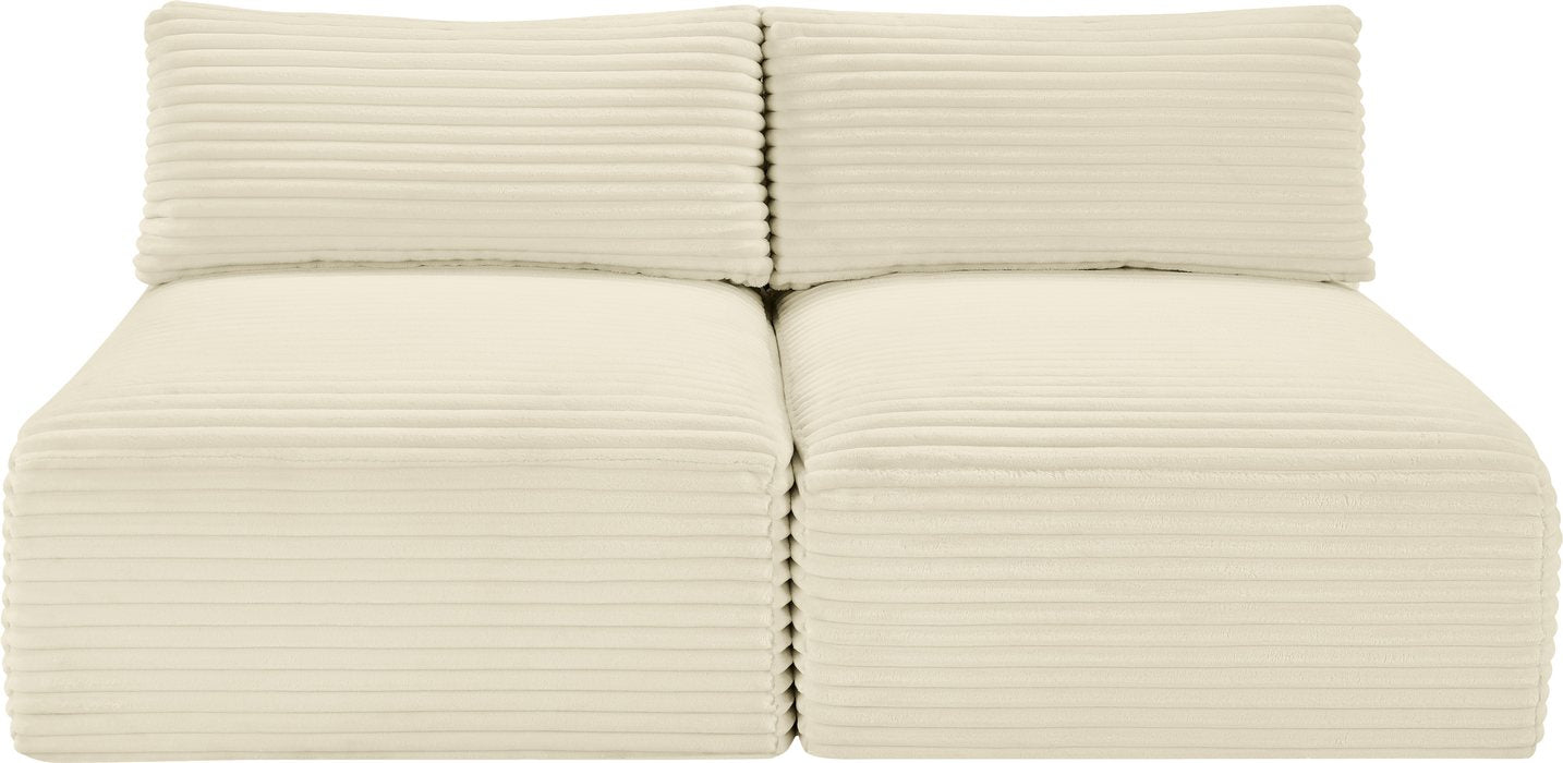Meridian Furniture - Shaggy 62" Cream Corduroy Performance Fabric Upholstered 2 pc. Armless Loveseat - 641Cream-S62 - GreatFurnitureDeal
