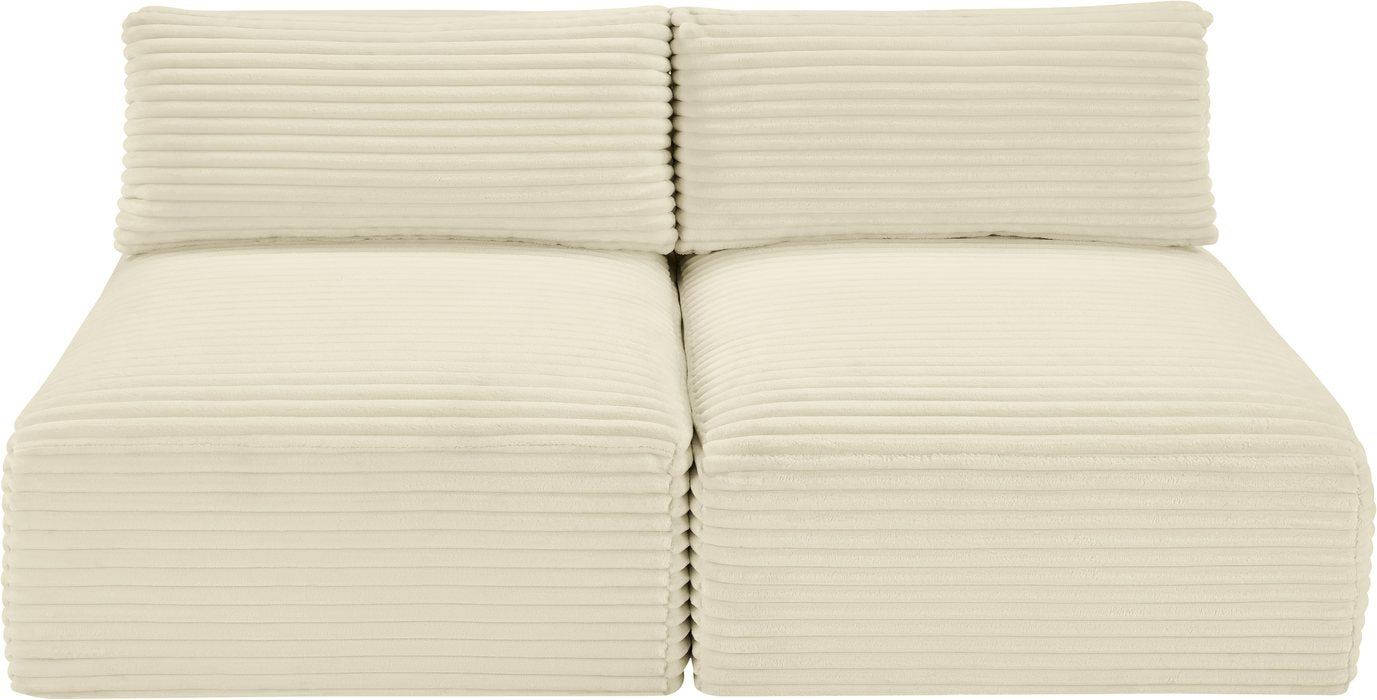 Meridian Furniture - Shaggy 62" Cream Corduroy Performance Fabric Upholstered 2 pc. Armless Loveseat - 641Cream-S62 - GreatFurnitureDeal