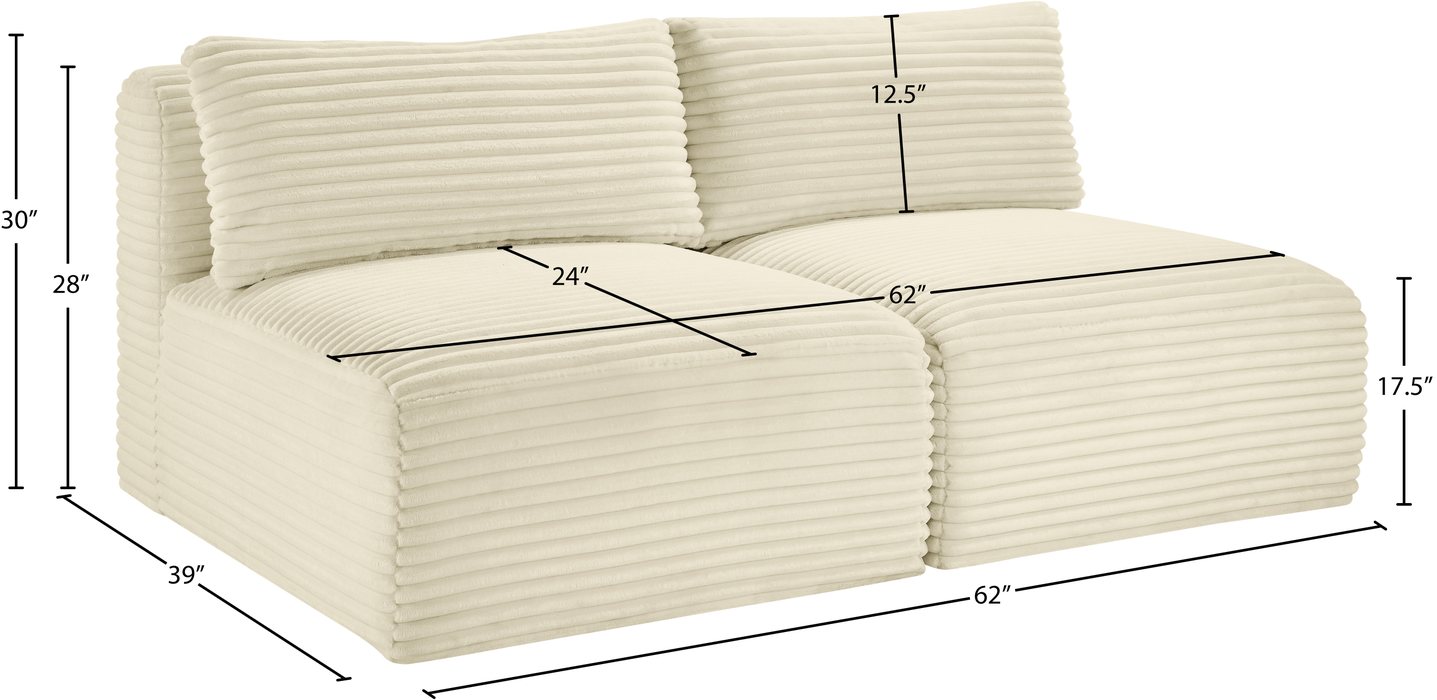 Meridian Furniture - Shaggy 62" Cream Corduroy Performance Fabric Upholstered 2 pc. Armless Loveseat - 641Cream-S62 - GreatFurnitureDeal