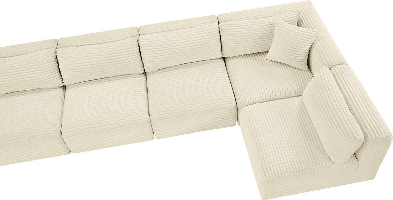 Meridian Furniture - Shaggy 140" Cream Corduroy Performance Fabric Upholstered 5 pc. Sectional - 641Cream-Sec5B - GreatFurnitureDeal