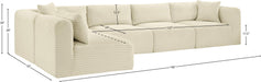 Meridian Furniture - Shaggy 140" Cream Corduroy Performance Fabric Upholstered 5 pc. Sectional - 641Cream-Sec5B - GreatFurnitureDeal