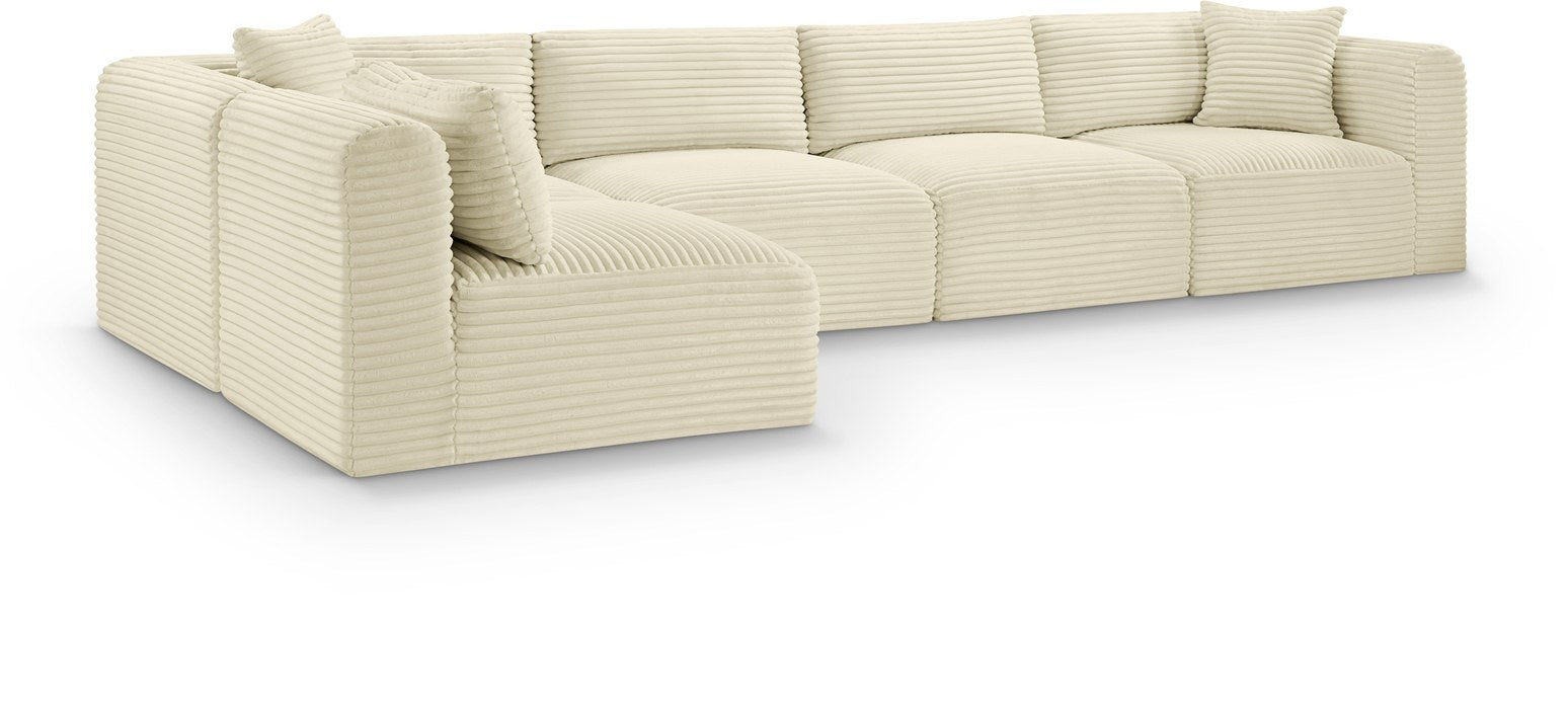 Meridian Furniture - Shaggy 140" Cream Corduroy Performance Fabric Upholstered 5 pc. Sectional - 641Cream-Sec5B - GreatFurnitureDeal