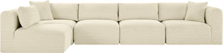 Meridian Furniture - Shaggy 140" Cream Corduroy Performance Fabric Upholstered 5 pc. Sectional - 641Cream-Sec5B - GreatFurnitureDeal