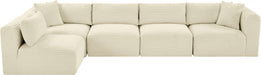 Meridian Furniture - Shaggy 140" Cream Corduroy Performance Fabric Upholstered 5 pc. Sectional - 641Cream-Sec5B - GreatFurnitureDeal