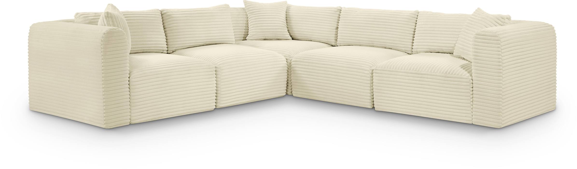 Meridian Furniture - Shaggy 109" Cream Corduroy Performance Fabric Upholstered 5 pc. Sectional - 641Cream-Sec5C - GreatFurnitureDeal