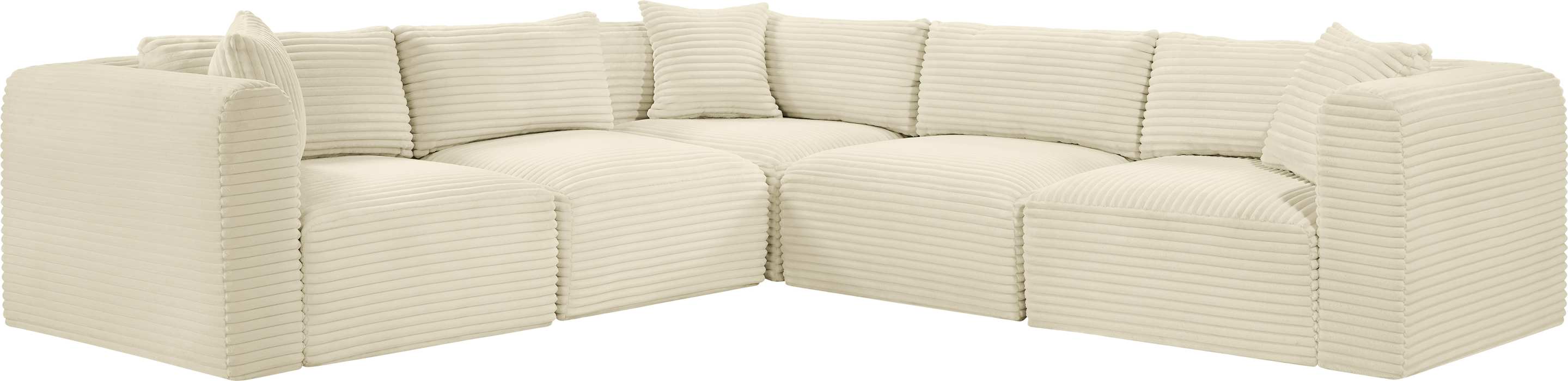 Meridian Furniture - Shaggy 109" Cream Corduroy Performance Fabric Upholstered 5 pc. Sectional - 641Cream-Sec5C - GreatFurnitureDeal