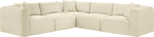 Meridian Furniture - Shaggy 109" Cream Corduroy Performance Fabric Upholstered 5 pc. Sectional - 641Cream-Sec5C - GreatFurnitureDeal