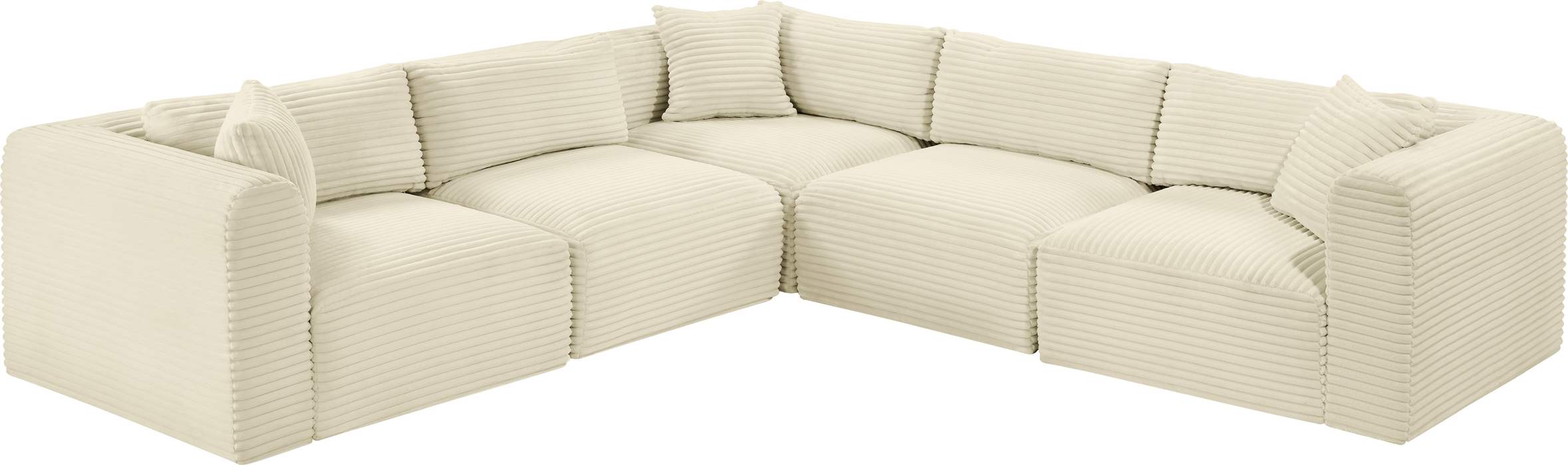 Meridian Furniture - Shaggy 109" Cream Corduroy Performance Fabric Upholstered 5 pc. Sectional - 641Cream-Sec5C - GreatFurnitureDeal