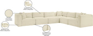 Meridian Furniture - Shaggy 140" Cream Corduroy Performance Fabric Upholstered 6 pc. Sectional - 641Cream-Sec6A - GreatFurnitureDeal
