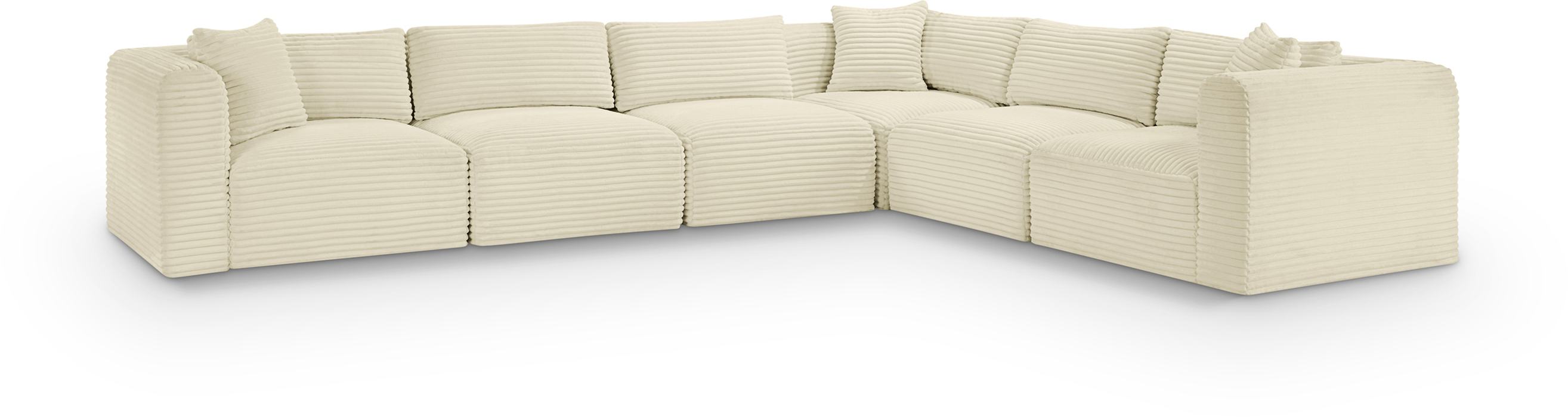 Meridian Furniture - Shaggy 140" Cream Corduroy Performance Fabric Upholstered 6 pc. Sectional - 641Cream-Sec6A - GreatFurnitureDeal