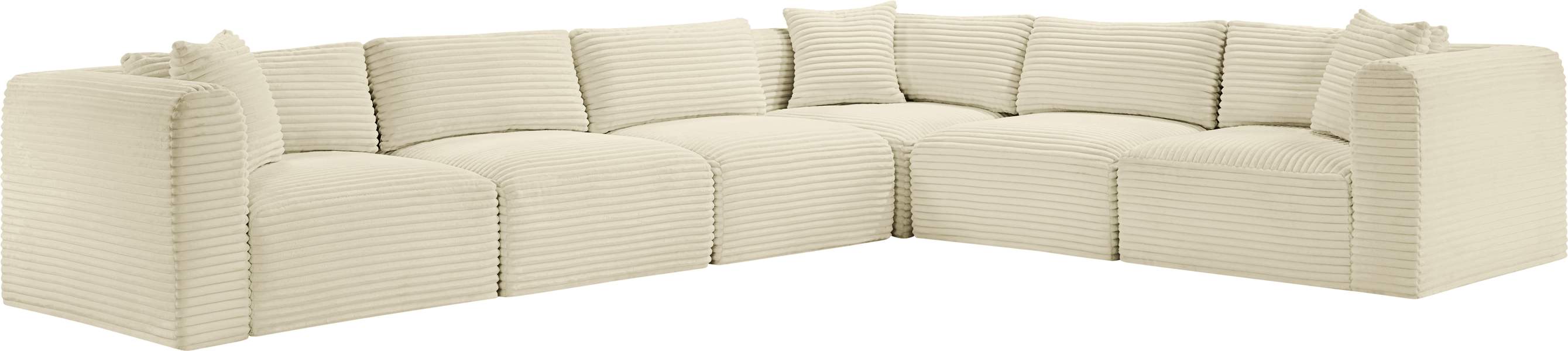 Meridian Furniture - Shaggy 140" Cream Corduroy Performance Fabric Upholstered 6 pc. Sectional - 641Cream-Sec6A - GreatFurnitureDeal
