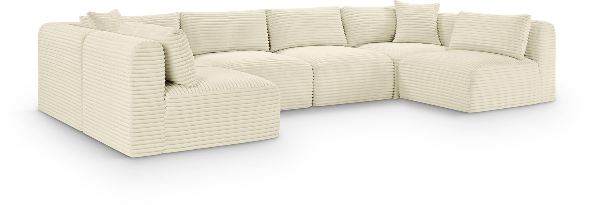 Meridian Furniture - Shaggy 140" Cream Corduroy Performance Fabric Upholstered 6 pc. Sectional - 641Cream-Sec6B - GreatFurnitureDeal