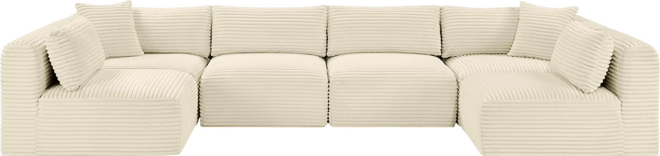 Meridian Furniture - Shaggy 140" Cream Corduroy Performance Fabric Upholstered 6 pc. Sectional - 641Cream-Sec6B - GreatFurnitureDeal