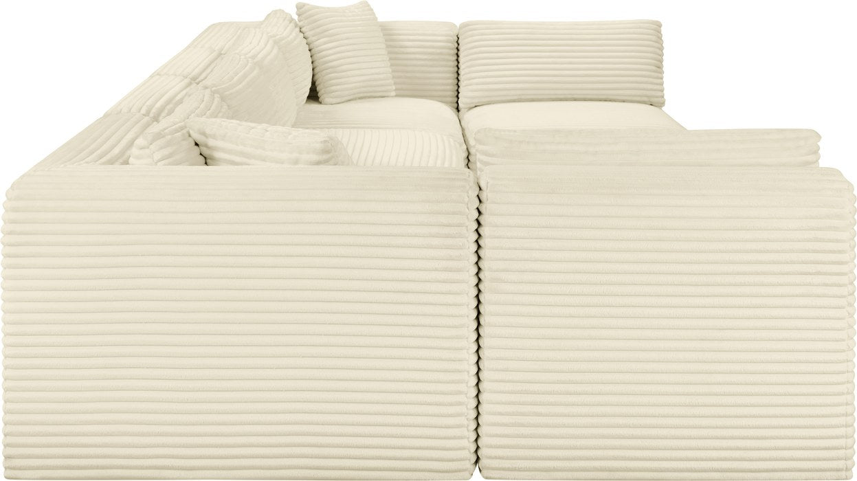 Meridian Furniture - Shaggy 140" Cream Corduroy Performance Fabric Upholstered 6 pc. Sectional - 641Cream-Sec6B - GreatFurnitureDeal